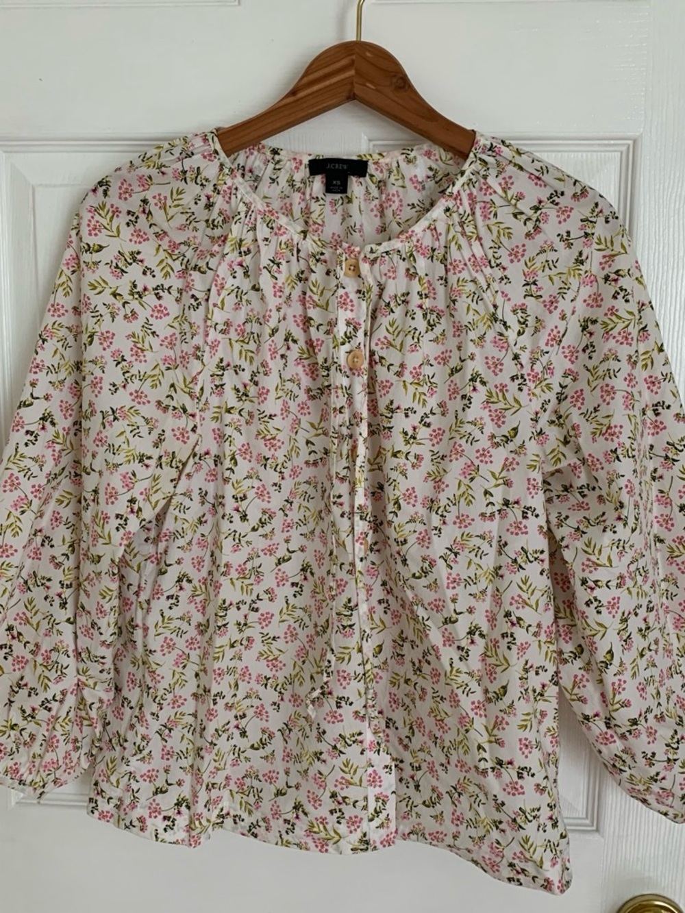 J. Crew Cream Blouse with Pink & Green Floral Print